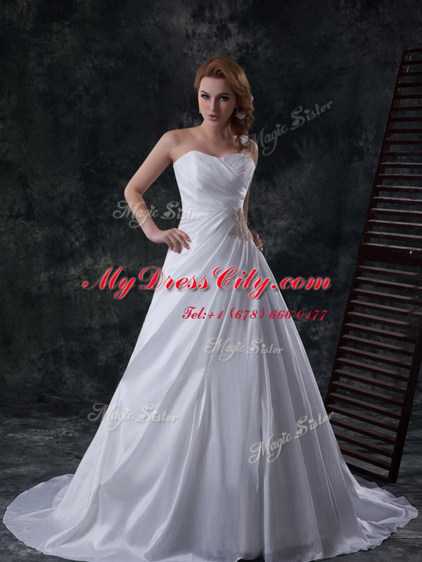 Gorgeous White Bridal Gown Sweetheart Sleeveless Brush Train Lace Up