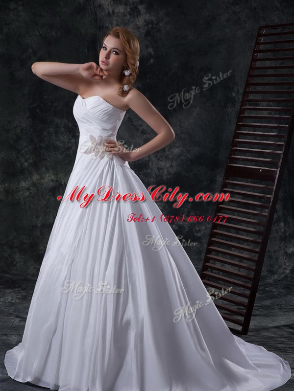 Gorgeous White Bridal Gown Sweetheart Sleeveless Brush Train Lace Up