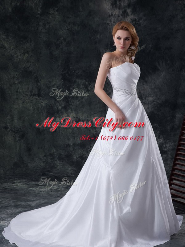 Gorgeous White Bridal Gown Sweetheart Sleeveless Brush Train Lace Up