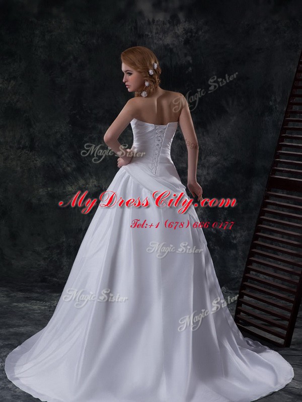 Gorgeous White Bridal Gown Sweetheart Sleeveless Brush Train Lace Up