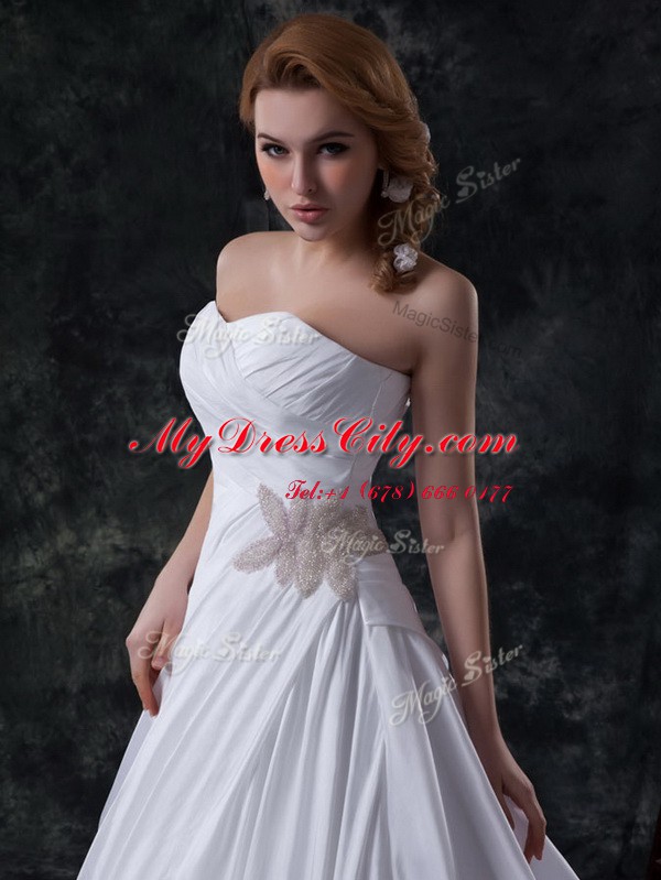 Gorgeous White Bridal Gown Sweetheart Sleeveless Brush Train Lace Up