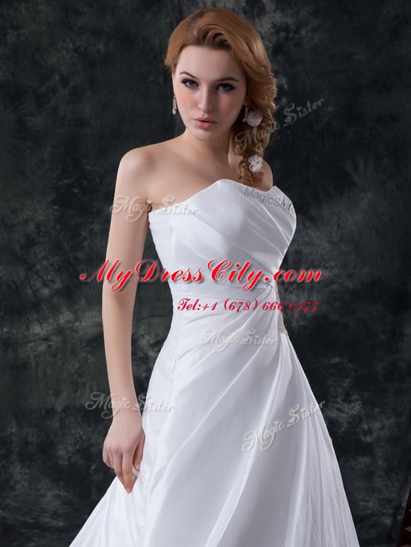 Gorgeous White Bridal Gown Sweetheart Sleeveless Brush Train Lace Up