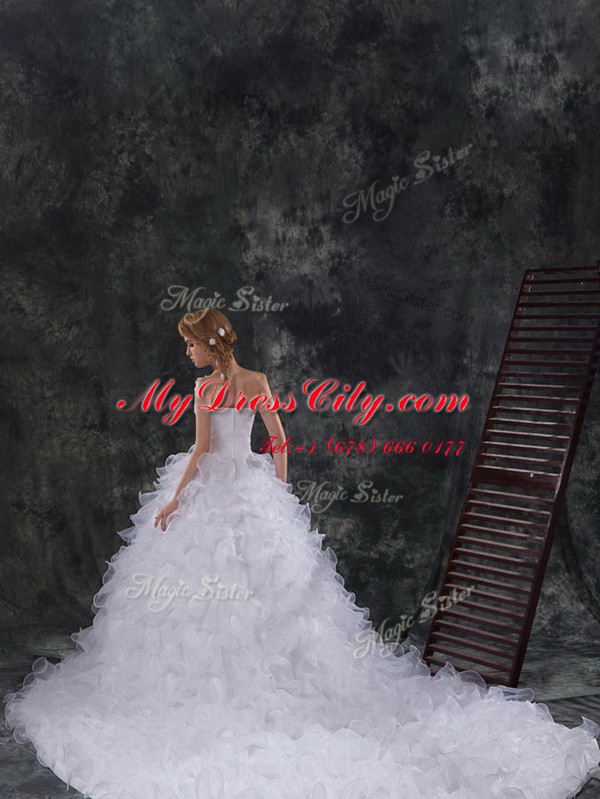 Chapel Train Ball Gowns Bridal Gown White Scoop Organza Sleeveless Lace Up