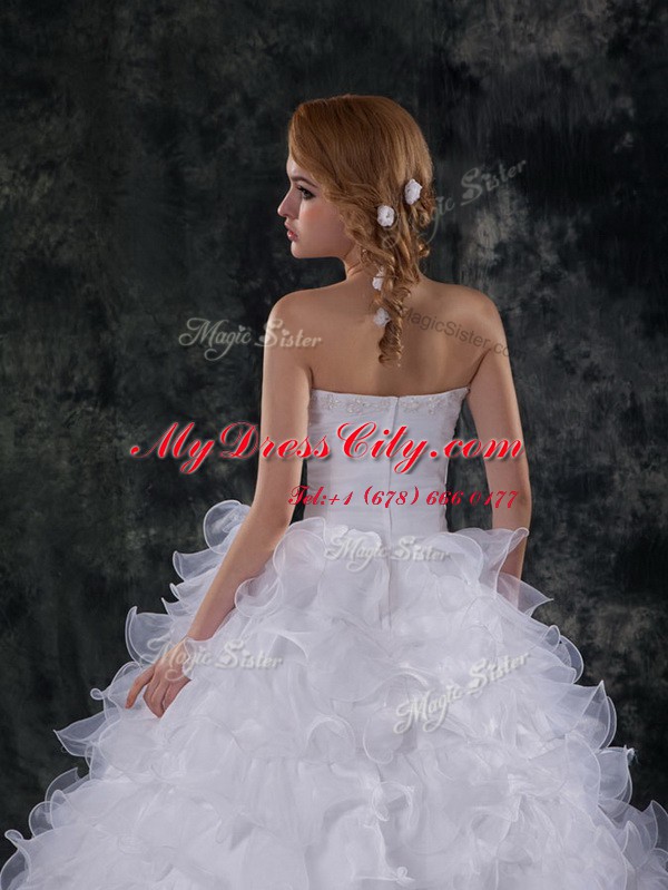 Chapel Train Ball Gowns Bridal Gown White Scoop Organza Sleeveless Lace Up