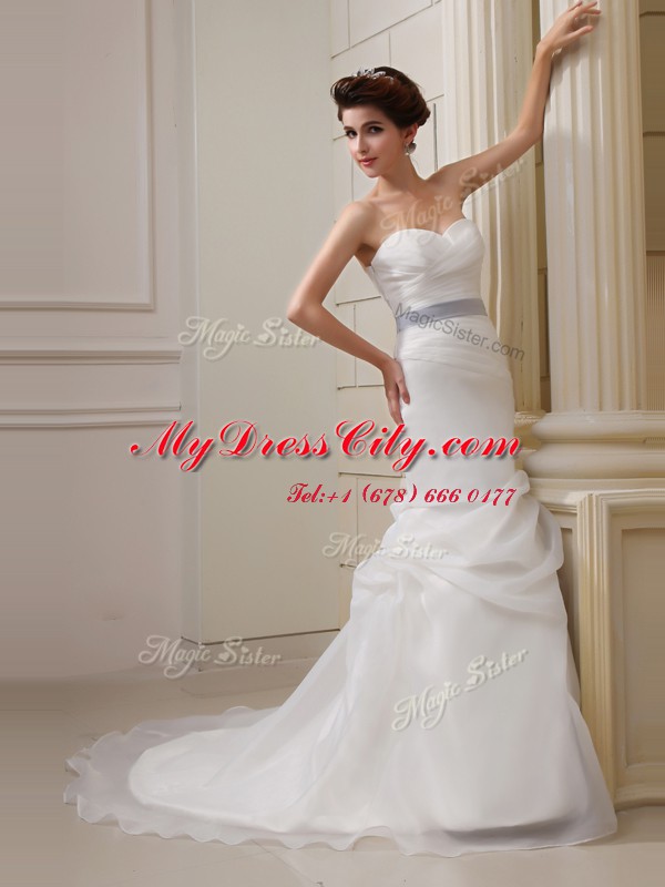 Custom Fit Sweetheart Sleeveless Organza Wedding Dress Pick Ups Brush Train Side Zipper