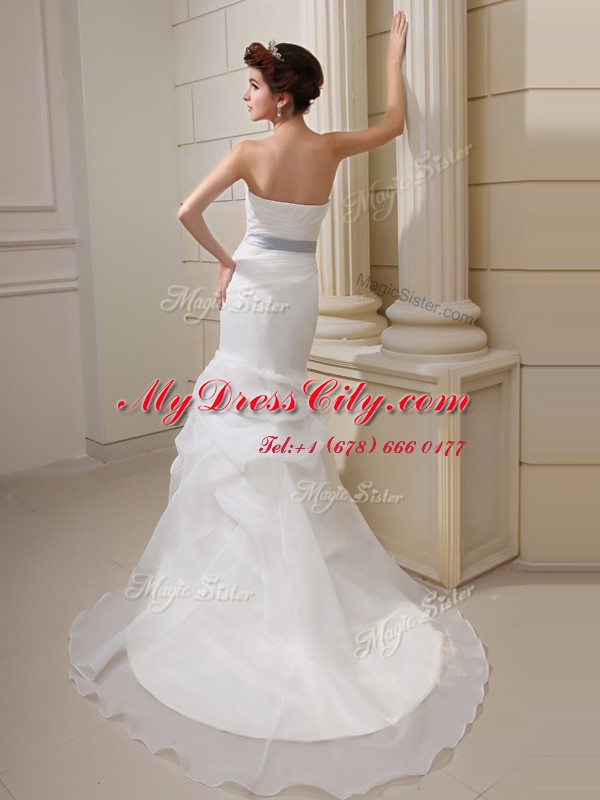 Custom Fit Sweetheart Sleeveless Organza Wedding Dress Pick Ups Brush Train Side Zipper