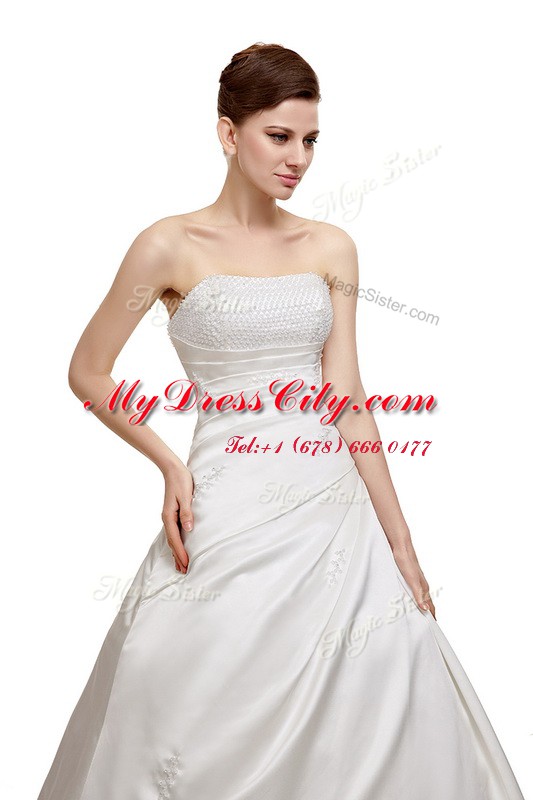 Adorable Sleeveless Court Train Lace Up With Train Ruching Wedding Gown