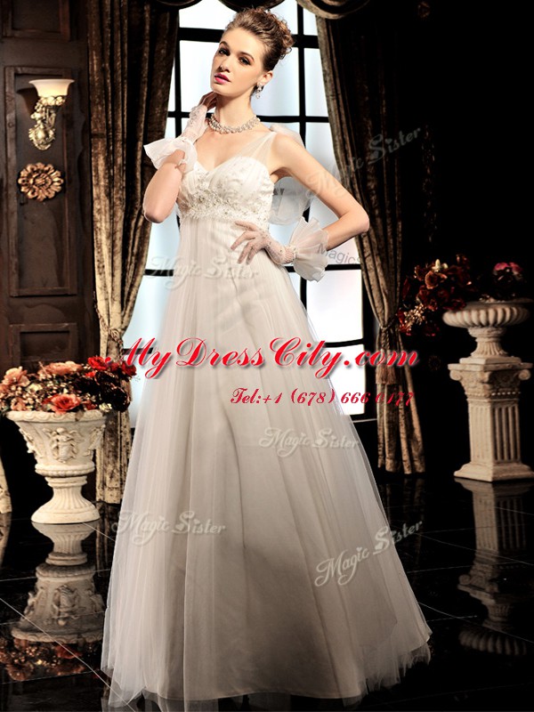 Best White Sleeveless Tulle Lace Up Bridal Gown for Wedding Party