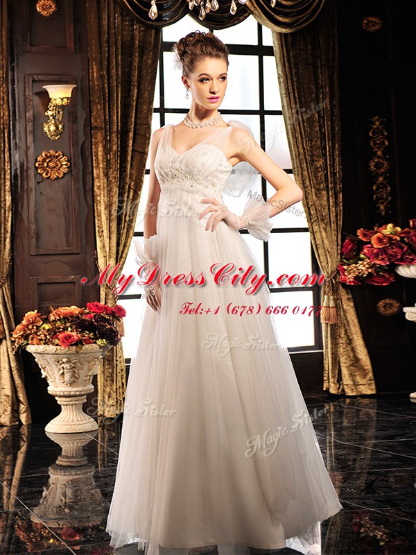 Best White Sleeveless Tulle Lace Up Bridal Gown for Wedding Party