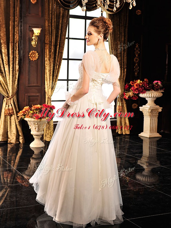 Best White Sleeveless Tulle Lace Up Bridal Gown for Wedding Party