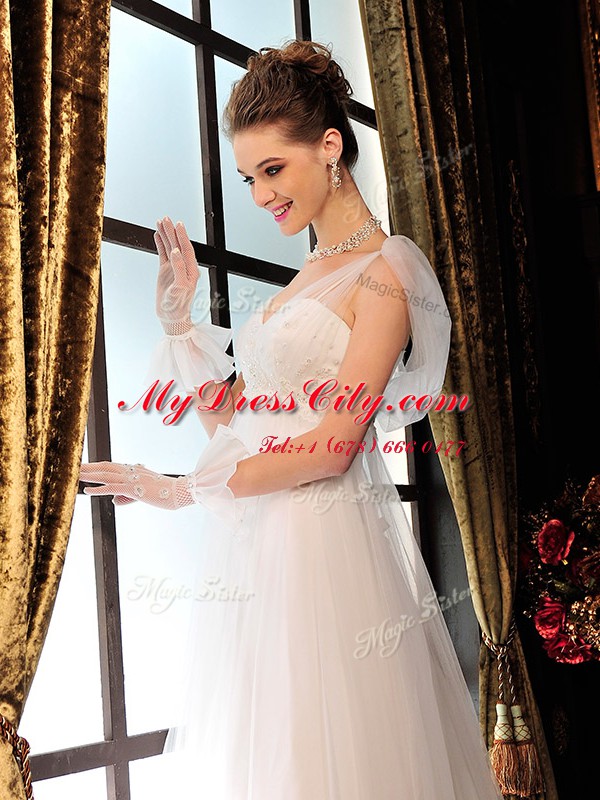 Best White Sleeveless Tulle Lace Up Bridal Gown for Wedding Party