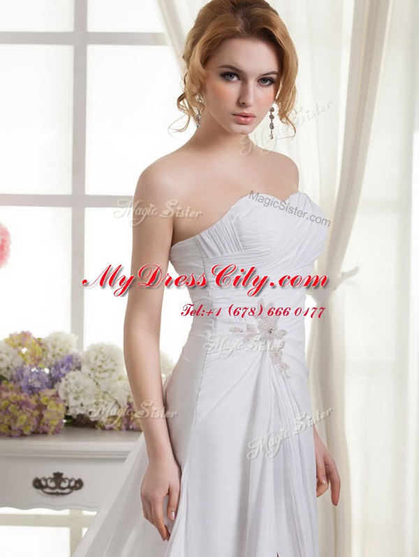 Romantic White Sleeveless Chiffon Court Train Lace Up Bridal Gown for Wedding Party