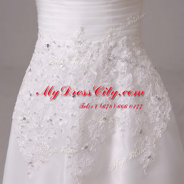 Excellent Off the Shoulder White Clasp Handle Wedding Gown Beading and Appliques and Ruching Sleeveless Court Train