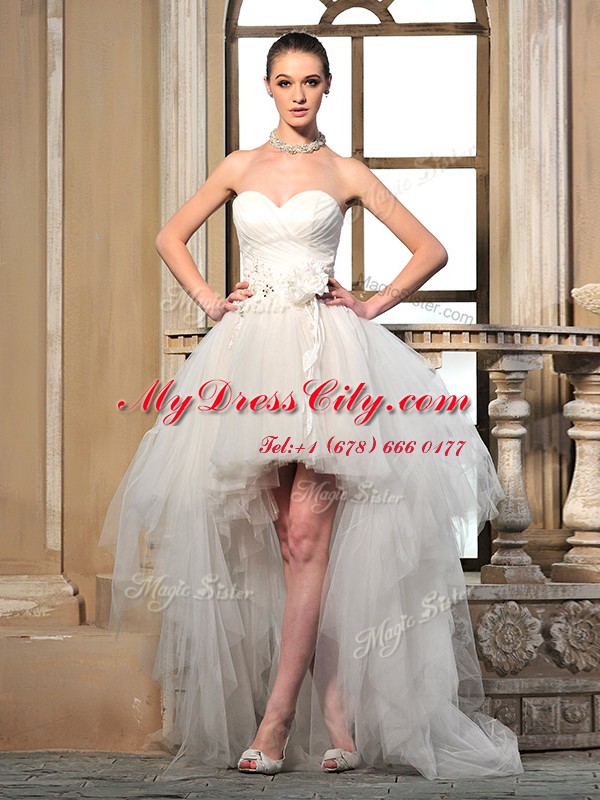 High Low Column/Sheath Sleeveless White Bridal Gown Lace Up