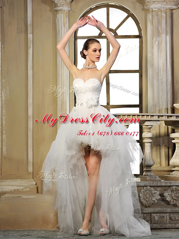 High Low Column/Sheath Sleeveless White Bridal Gown Lace Up