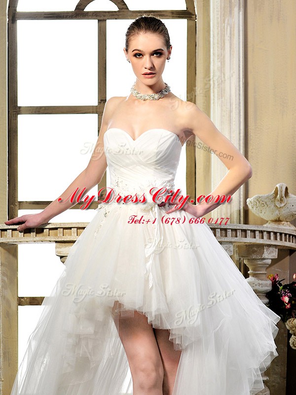 High Low Column/Sheath Sleeveless White Bridal Gown Lace Up