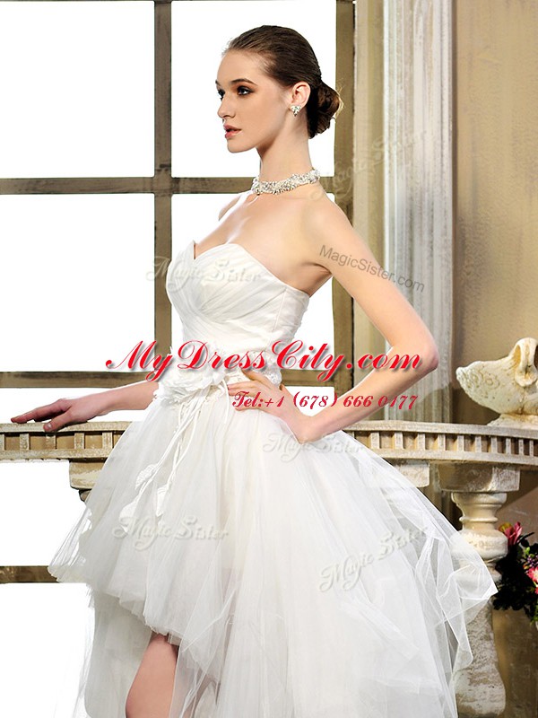 High Low Column/Sheath Sleeveless White Bridal Gown Lace Up