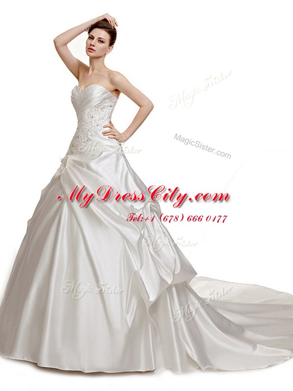 Artistic White Sweetheart Neckline Beading and Pick Ups Wedding Dresses Sleeveless Lace Up