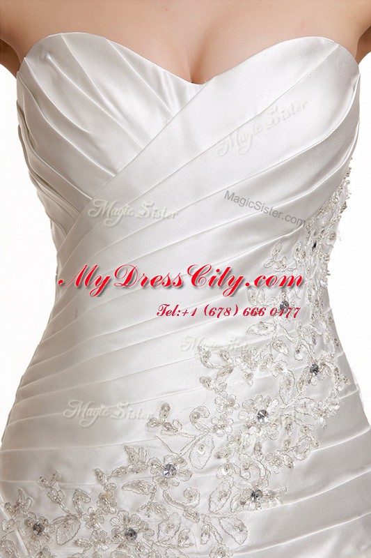 Artistic White Sweetheart Neckline Beading and Pick Ups Wedding Dresses Sleeveless Lace Up