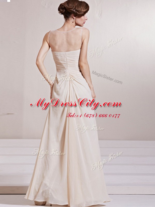 Elegant Scoop Champagne Sleeveless Beading Floor Length Wedding Gown