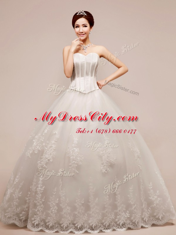 Chic White Sleeveless Floor Length Beading and Appliques Zipper Wedding Gowns