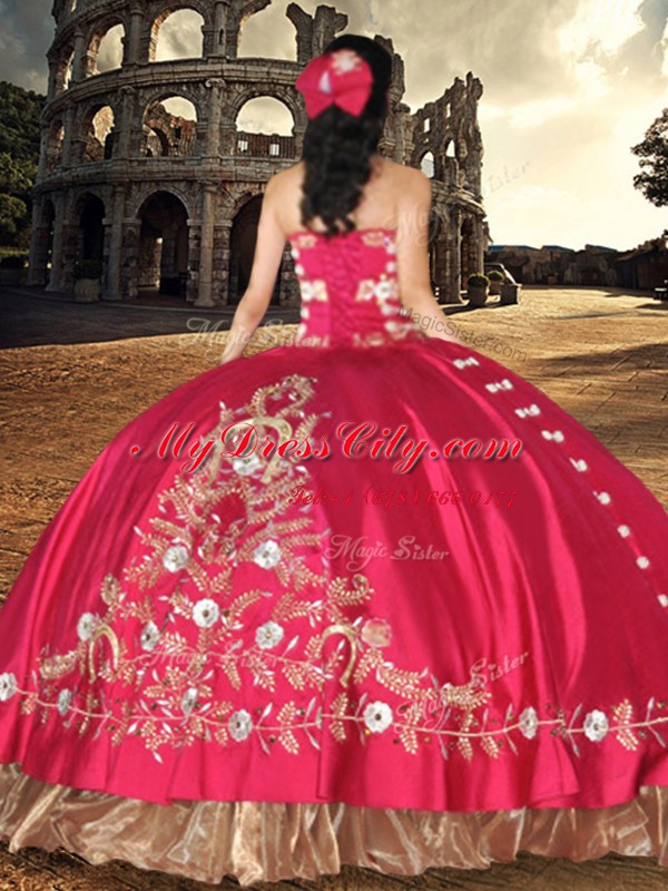 Hot Pink Ball Gowns Taffeta Sweetheart Sleeveless Beading and Embroidery Floor Length Lace Up Quinceanera Gown