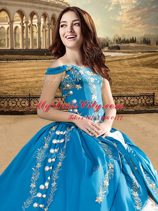 Artistic Multi-color Organza and Taffeta Lace Up Off The Shoulder Sleeveless Floor Length Sweet 16 Quinceanera Dress Appliques and Embroidery and Ruffled Layers