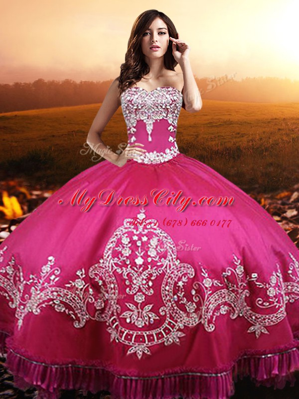 Hot Pink Sweet 16 Dresses Military Ball and Sweet 16 and Quinceanera and For with Beading and Embroidery Sweetheart Sleeveless Lace Up