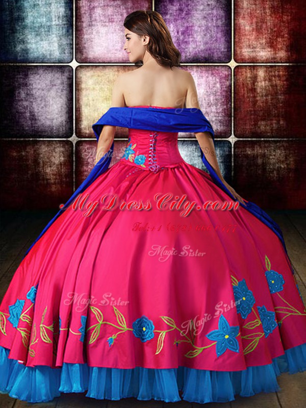 Sleeveless Taffeta Floor Length Lace Up Quince Ball Gowns in Multi-color with Embroidery