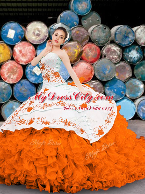 Low Price Multi-color Ball Gowns Organza Sweetheart Sleeveless Appliques and Embroidery and Ruffles Floor Length Lace Up Quinceanera Dresses