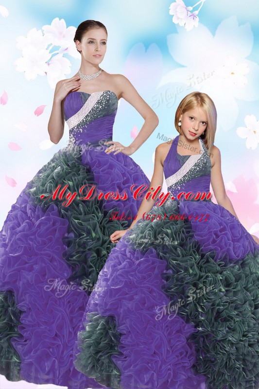 Exquisite Floor Length Multi-color 15 Quinceanera Dress Taffeta Sleeveless Sequins and Pick Ups