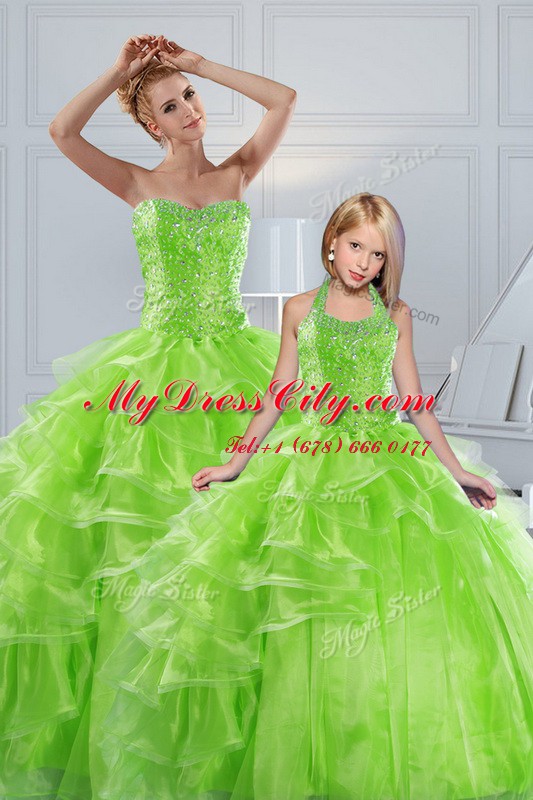 Exceptional Sleeveless Floor Length Beading and Ruffled Layers Lace Up Sweet 16 Dresses