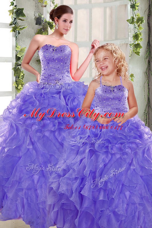 High End Ball Gowns Quinceanera Gowns Lavender Strapless Organza Sleeveless Floor Length Lace Up