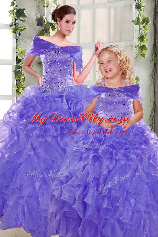 High End Ball Gowns Quinceanera Gowns Lavender Strapless Organza Sleeveless Floor Length Lace Up