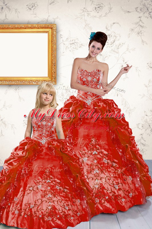 Chic Coral Red Sleeveless Beading and Embroidery and Pick Ups Floor Length Quinceanera Gown