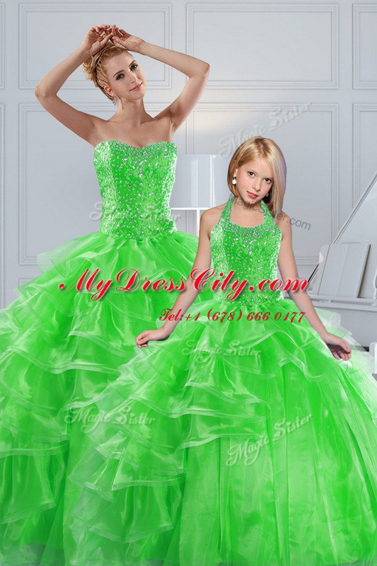 Chic Sleeveless Beading and Ruffled Layers Floor Length 15th Birthday Dress