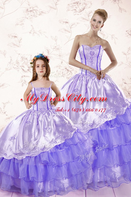 Ruffled Lavender Sleeveless Organza Lace Up Sweet 16 Quinceanera Dress for Military Ball and Sweet 16 and Quinceanera