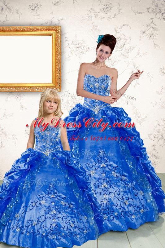 Beading and Embroidery and Pick Ups 15 Quinceanera Dress Royal Blue Lace Up Sleeveless Floor Length