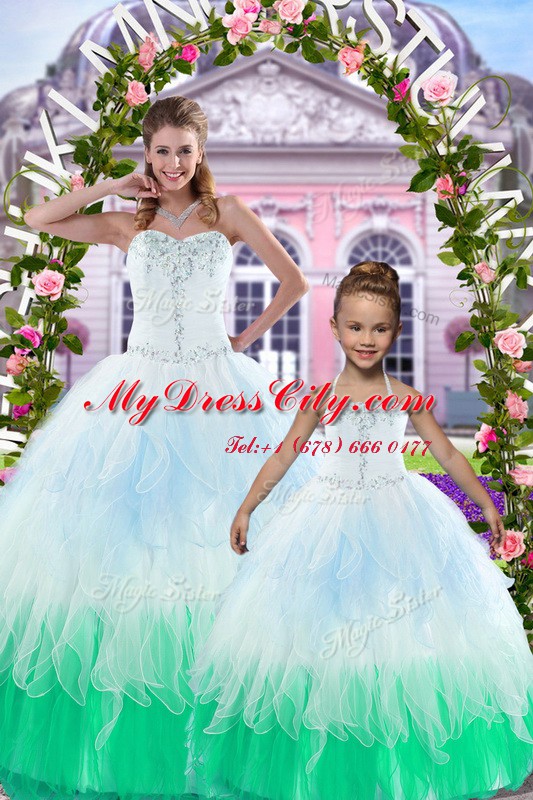 Glittering Multi-color Sweetheart Neckline Beading Quince Ball Gowns Sleeveless Lace Up