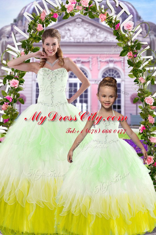 Floor Length Lace Up Sweet 16 Dress Multi-color for Military Ball and Sweet 16 and Quinceanera with Beading