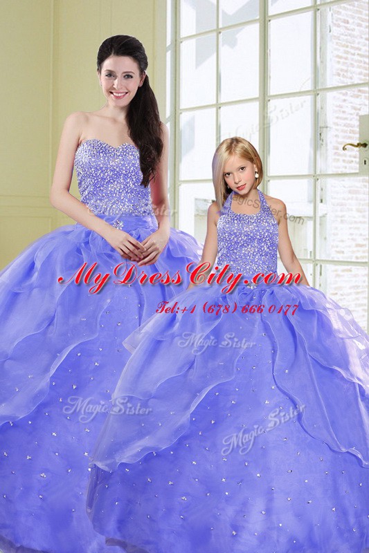 Lavender Sleeveless Beading Floor Length Quinceanera Gowns