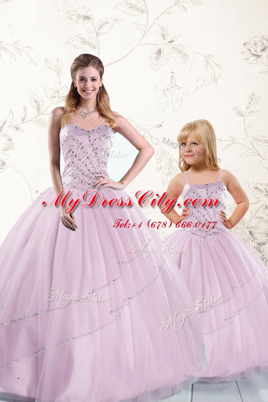 Cheap Lilac Sweetheart Lace Up Beading Quinceanera Dress Sleeveless