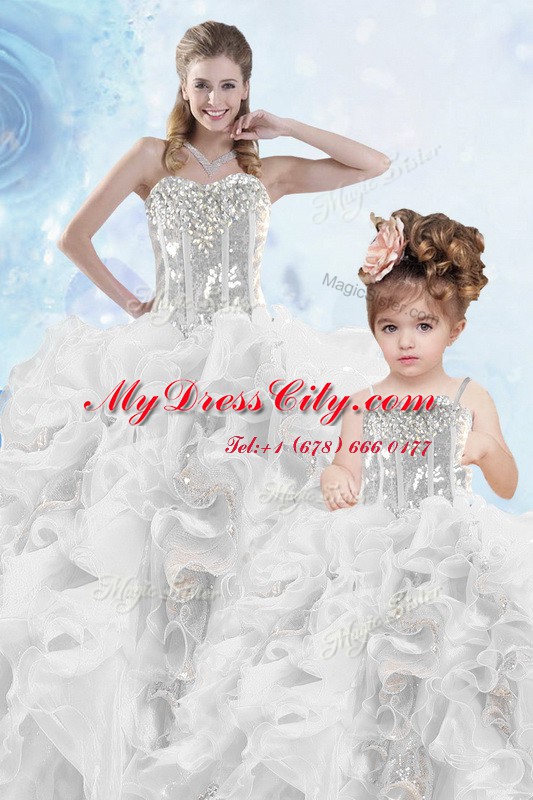 Attractive Sleeveless Lace Up Floor Length Beading and Ruffles and Sequins Quinceanera Gown