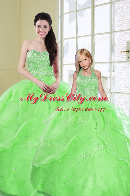 Fashionable Organza Sweetheart Sleeveless Lace Up Beading and Sequins Sweet 16 Quinceanera Dress in Green