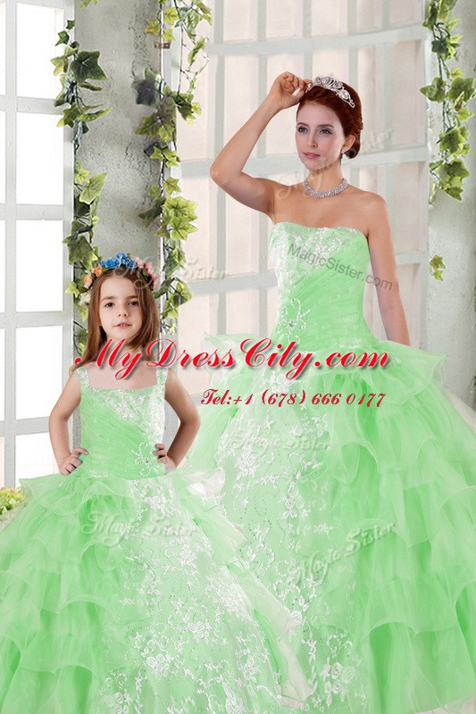 Designer Strapless Lace Up Beading and Ruffled Layers and Ruching Quince Ball Gowns Sleeveless