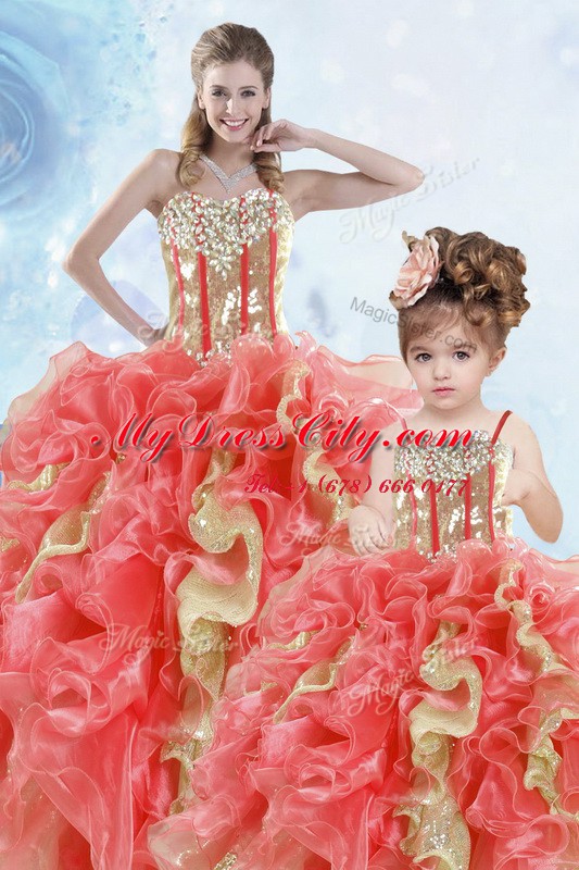 Elegant Sequins Multi-color Sleeveless Organza Lace Up Vestidos de Quinceanera for Military Ball and Sweet 16 and Quinceanera