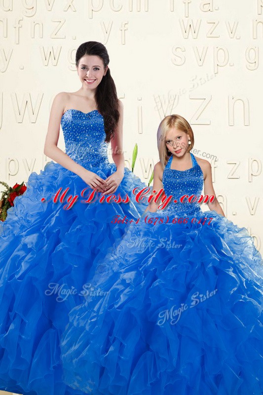 Fantastic Floor Length Ball Gowns Sleeveless Royal Blue Ball Gown Prom Dress Lace Up