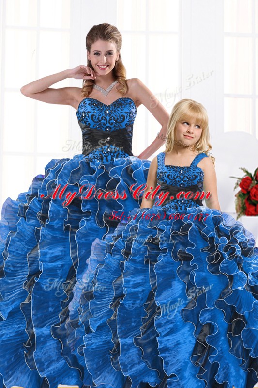 Elegant Ball Gowns Sweet 16 Quinceanera Dress Royal Blue Sweetheart Organza Sleeveless Floor Length Lace Up