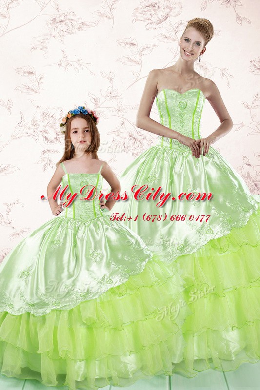 Custom Design Ruffled Sweetheart Sleeveless Lace Up Quinceanera Gowns Yellow Green Organza