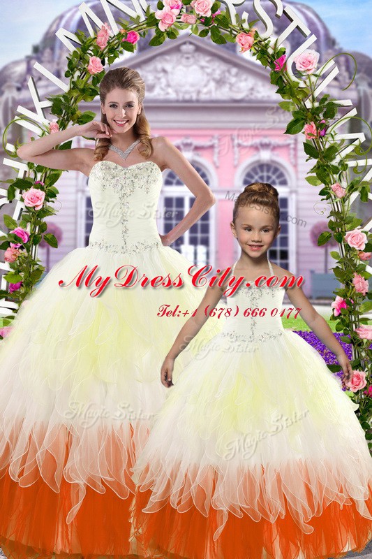 Discount Tulle Sleeveless Floor Length 15th Birthday Dress and Beading